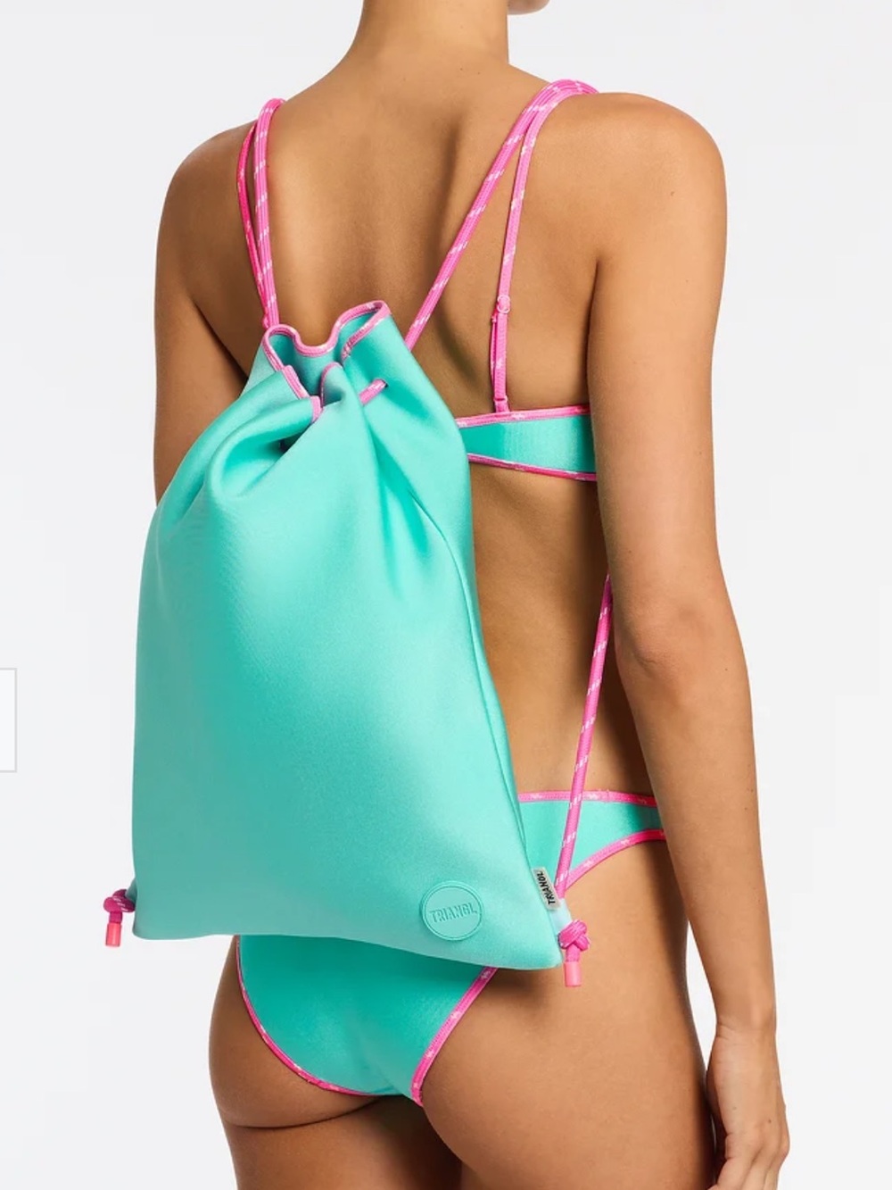 TRIANGL NEOPRENE BLUE PINK Aqua Drawstring Beach Backpack Colorblock este